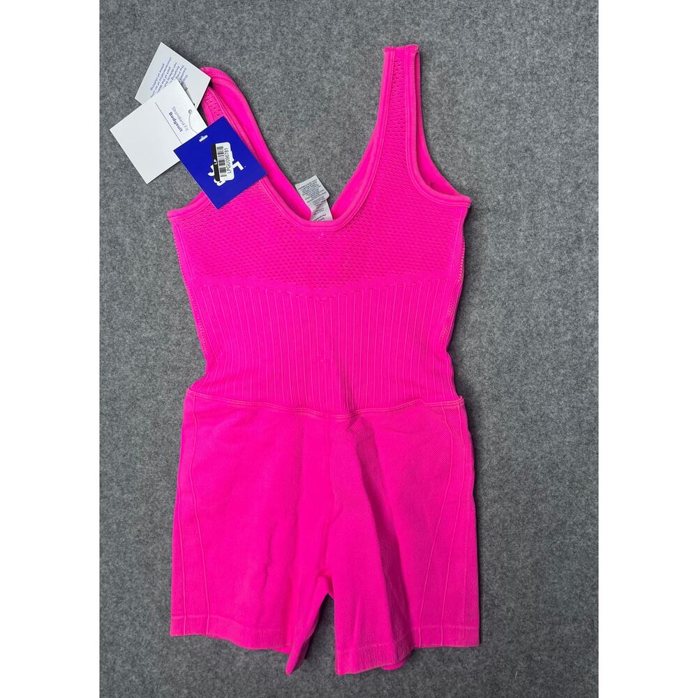 JoyLab Neon Pink "cayenne" Seamless V-Neck Bodysuit Romper Small NWT - Picture 3 of 4